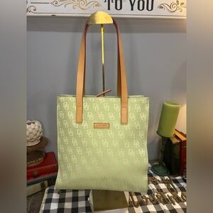 Dooney & Bourke Light Green Logo Tote with Tan Straps